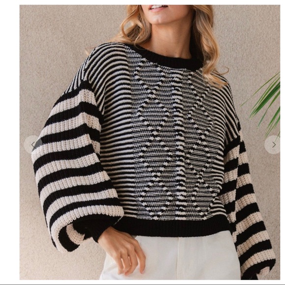 #01 LAST ONE Fall Perfect Boho Stripe Cable Sweater - Picture 4 of 5